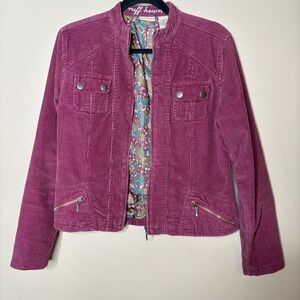 Ruff Hewn Womens Corduroy Moto Jacket Zip Pockets Collar Size M